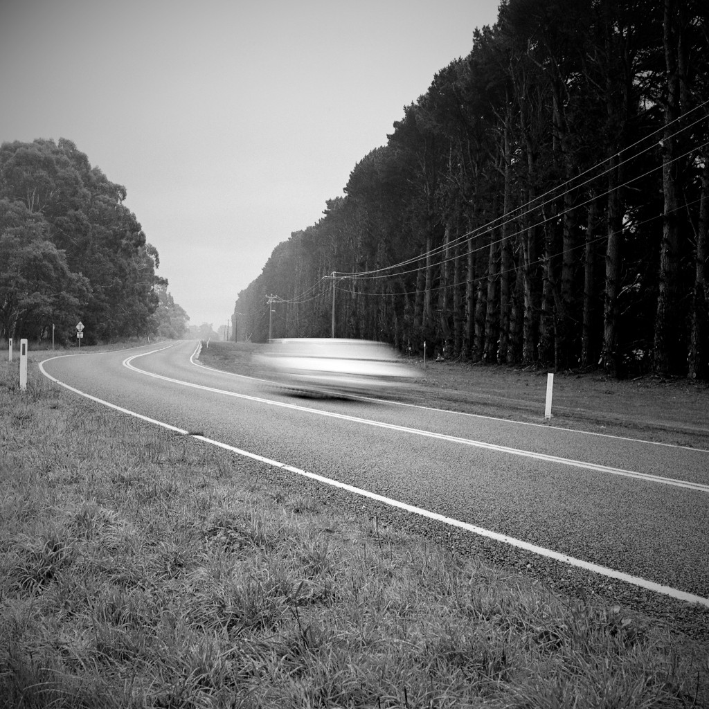 Highway Landscape Print, A lonely car traveling down the old Cobb & Co Road, Woodend, Victoria