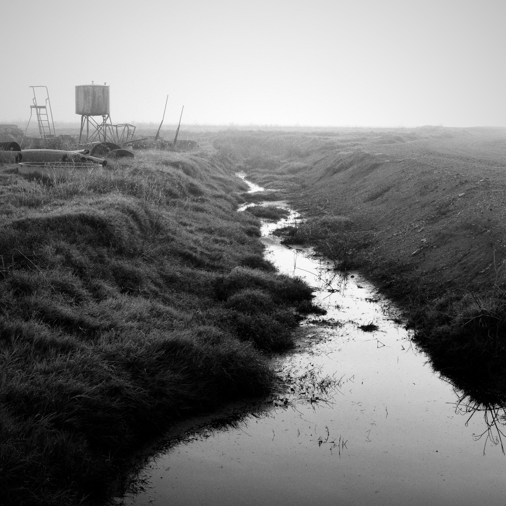 Channel in Fog, Australian farm landscape