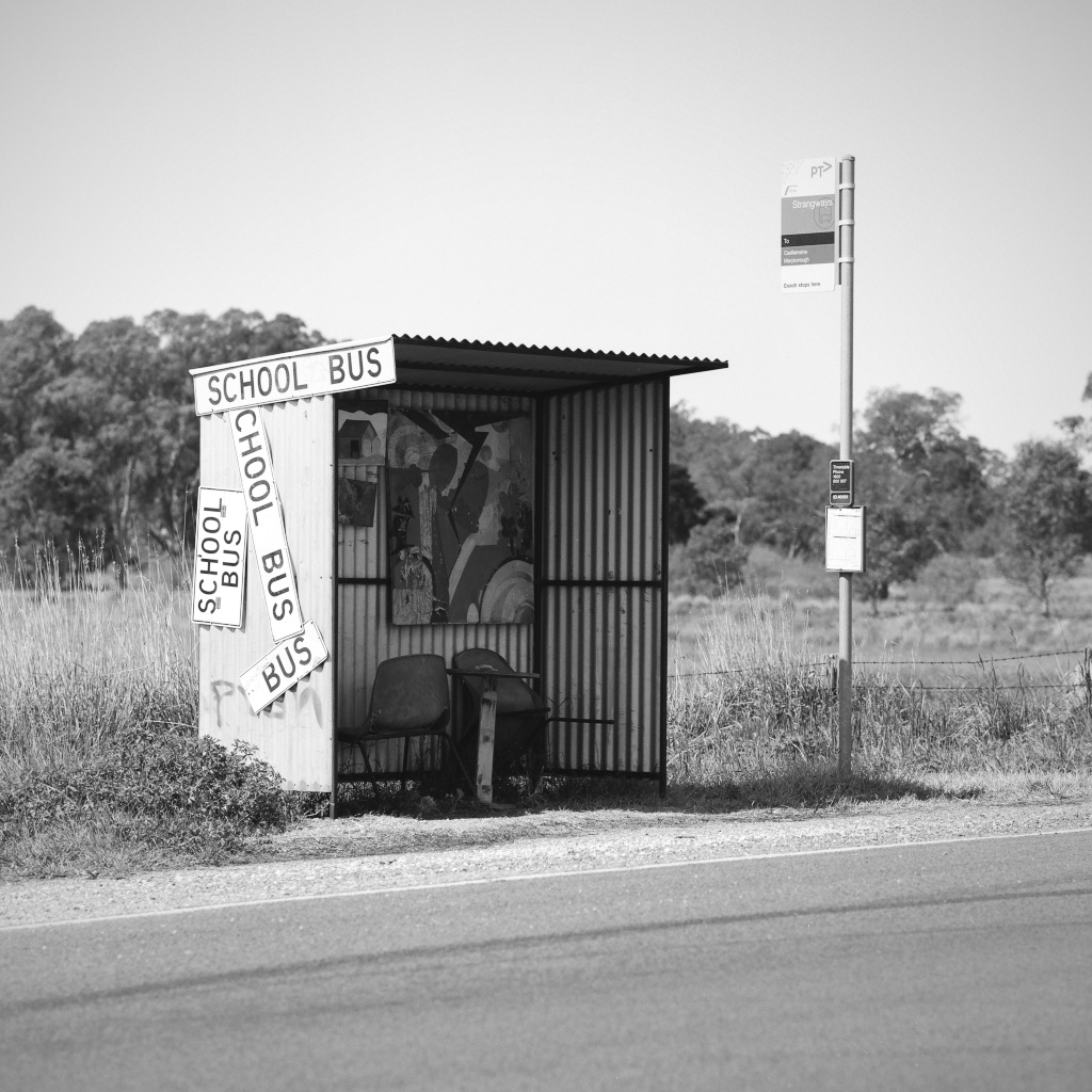 Bus Stop, Australian rural landscape